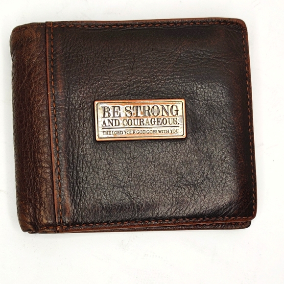 cag Other - CAG Men's Bible Verse Bifold Brown Leather Wallet Be Strong and Courageous